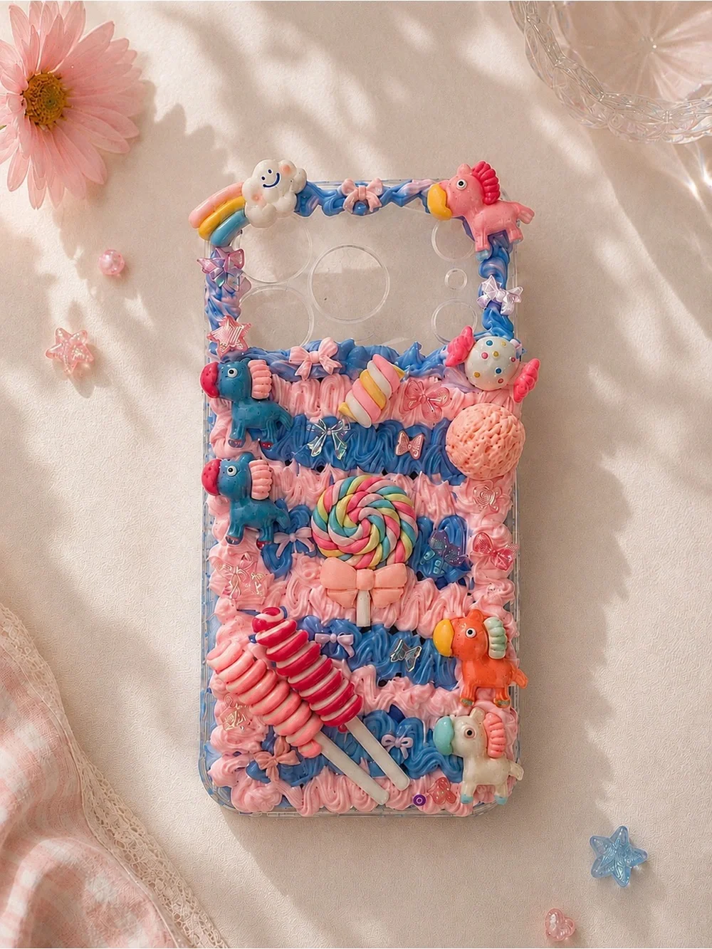 🍭🩷 Handmade Candy Carnival Decoden Phone Case 🎠💙